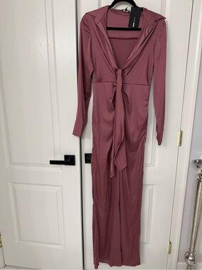 Long Sleeve Tie-Front Maxi Dress in Mauve